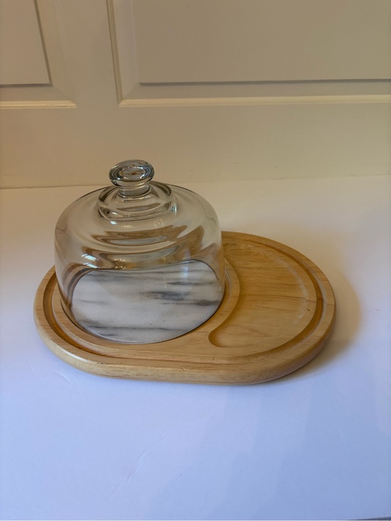 Dolphin Other - VTG Dolphin Farmhouse Cheese App Tray Lidded Glass Beechwood Marble Gray OS